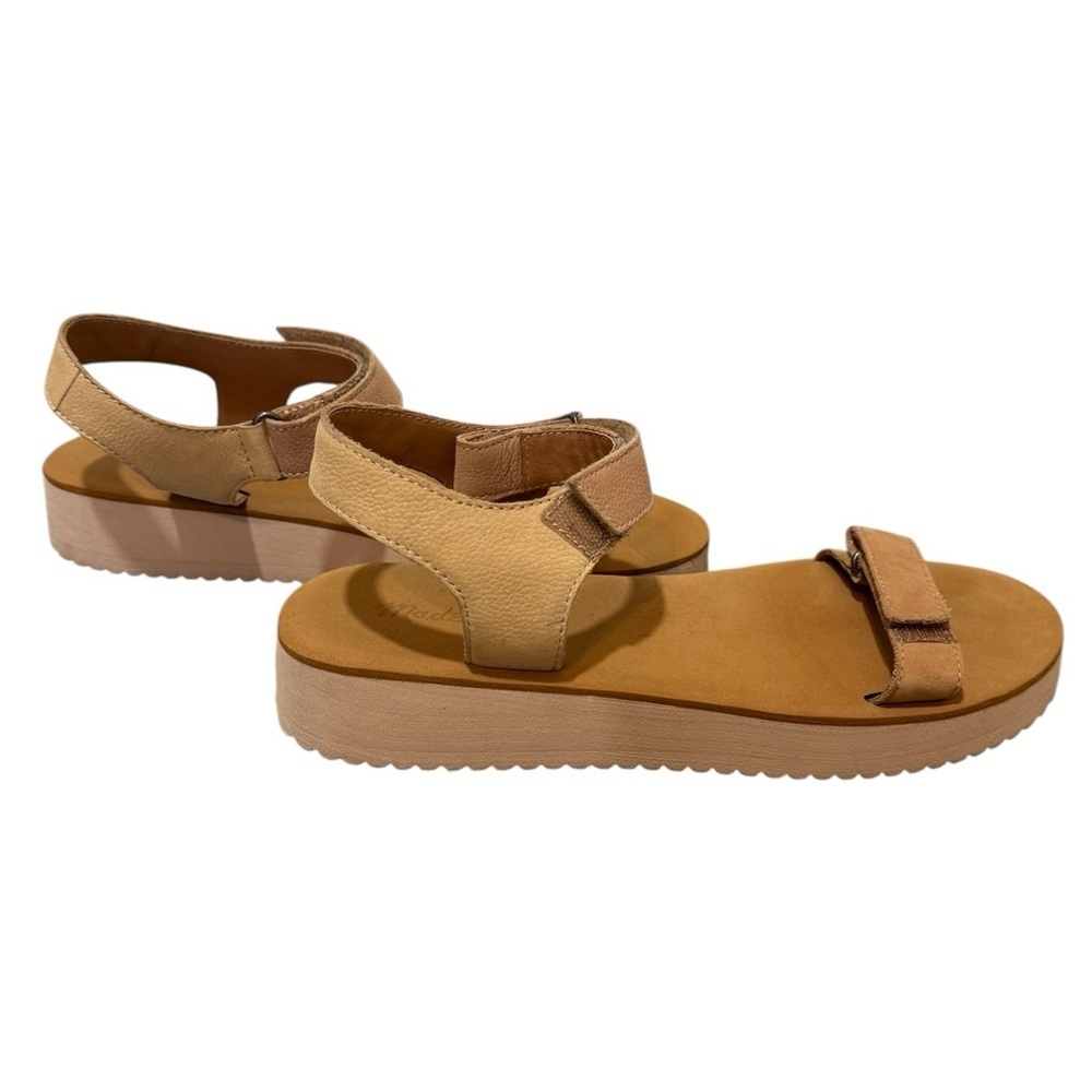 Madewell Tan Color Block Platform Velcro Strap Sandals | Very Good Condition